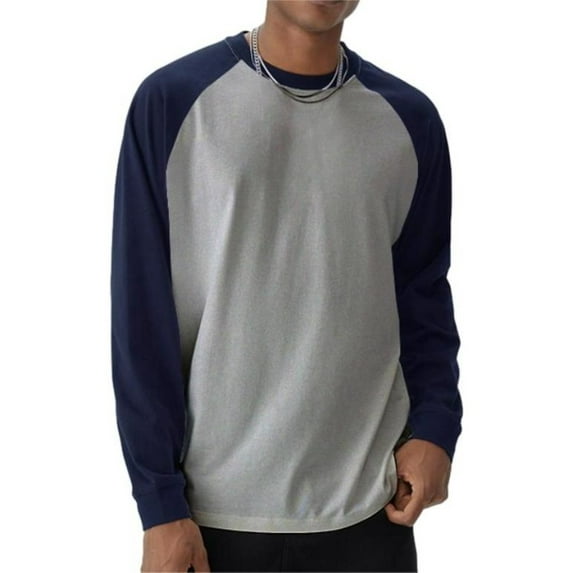 BEGOING Men's Long Sleeve Raglan T-Shirt Casual Jersey Shirts,Oversized Baseball Shirts Unisex Vintage Washed Tee Tops,S-XL Navy