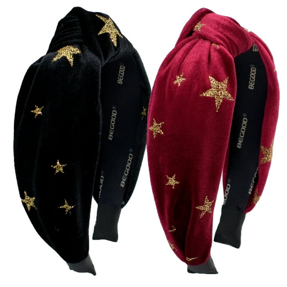 BEGOOD 2Pcs Star Knotted Headbands for Women Velvet Fashion Hairband for Girls Top Knot Hair Band