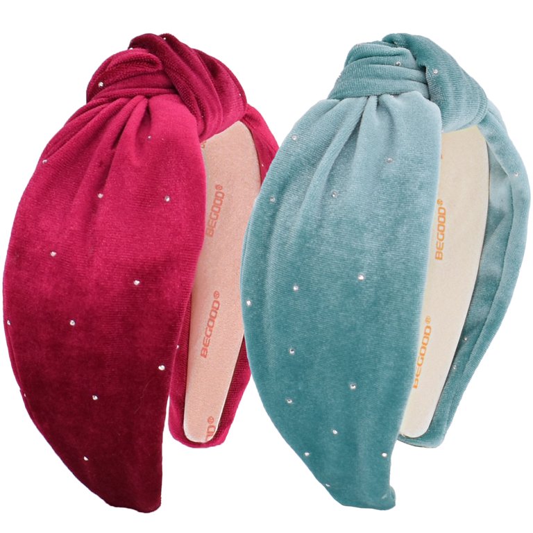 2Pcs Knotted Headbands for Women,BEGOOD Gem Wide Top Knot  display picture 3