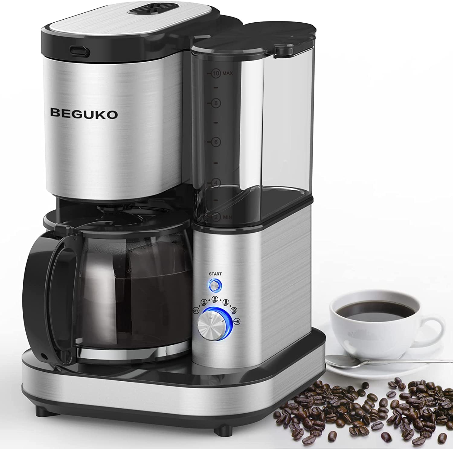 BEGUKO Coffee Maker with Grinder Built in 10 Cup Grind and Brew