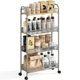 thumbnail image 1 of BEHERZT 4 Tiers Utility Cart, Metal Rolling Cart with Wooden Tabletop, Slim Rolling Cart, Storage Cart, Gray, 1 of 8
