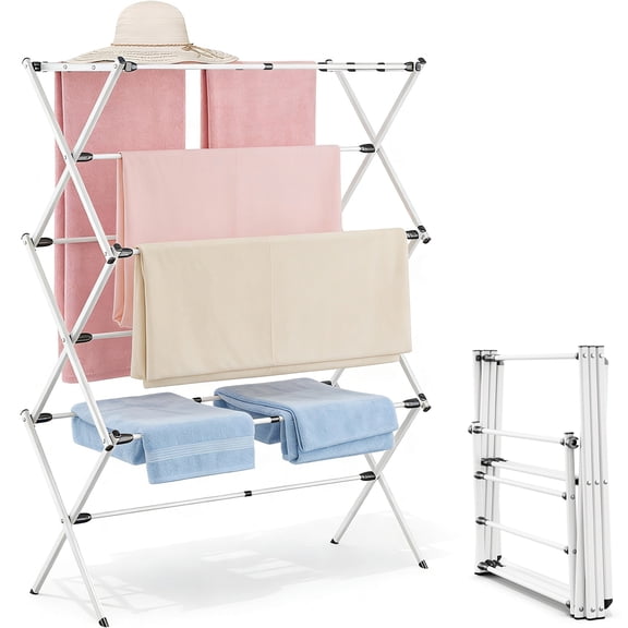 BEHERZT Foldable & Extendable Clothes Drying Rack, Collapsible Laundry Dry Stand for Home, Travel & Small Spaces