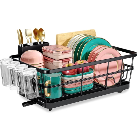 BEHERZT Large Stainless Steel Dish Drying Racks with Drainboard,Countertop Dish Drainer Rack,Kitchen Sink Dish Rack,Black