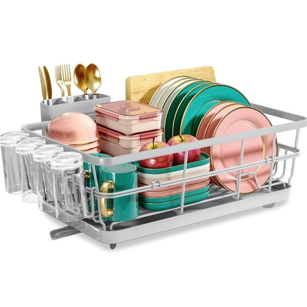 BEHERZT Large Stainless Steel Dish Drying Racks with Drainboard,Countertop Dish Drainer Rack,Kitchen Sink Dish Rack,Gray