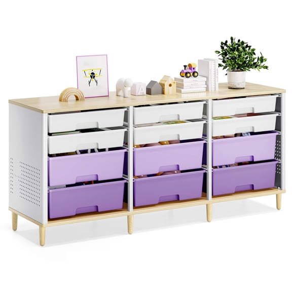 TOOLF Sideboard Storage Cabinet with 12 Drawers , for 32-45'' TV Stand , Fluted Modern Buffet Cabinet for Living Room, Bedroom , School