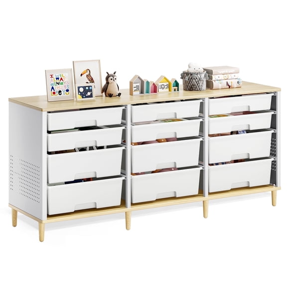 TOOLF Sideboard Storage Cabinet with 12 Drawers , for 32-45'' TV Stand , Fluted Modern Buffet Cabinet for Living Room, Bedroom , School