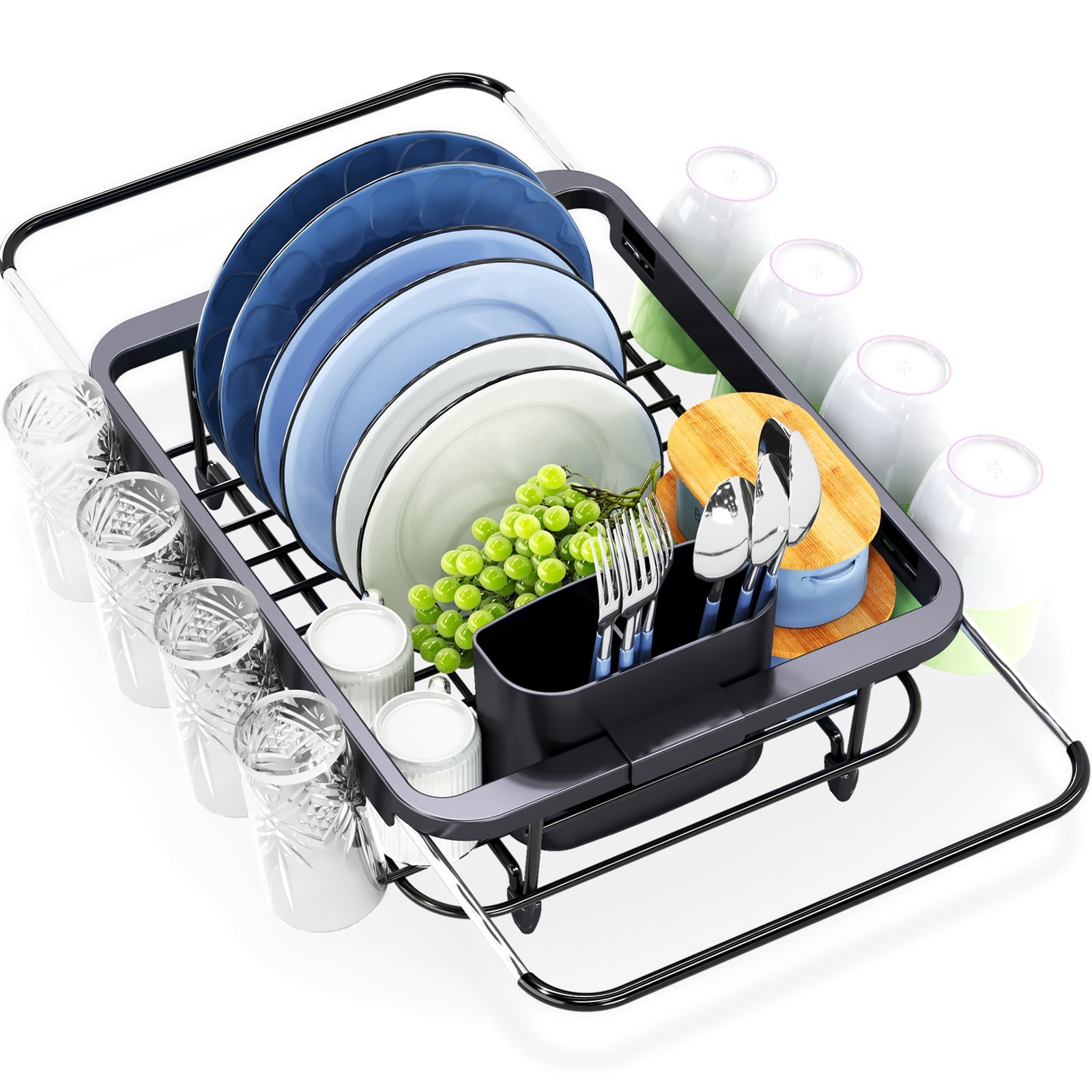 BEHERZT Expandable in Sink Dish Drying Rack, Adjustable Dish Rack Over Sink,Rustproof Dish Drainer for Kitchen Counter