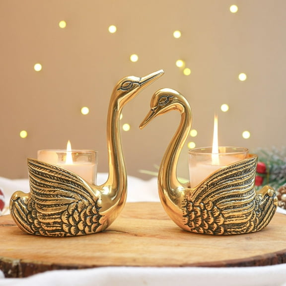 BEHOMA Metal Pair of Swans for Good Luck and Love | Candle Holder for Home Decor (Candles/Plants etc not Included)