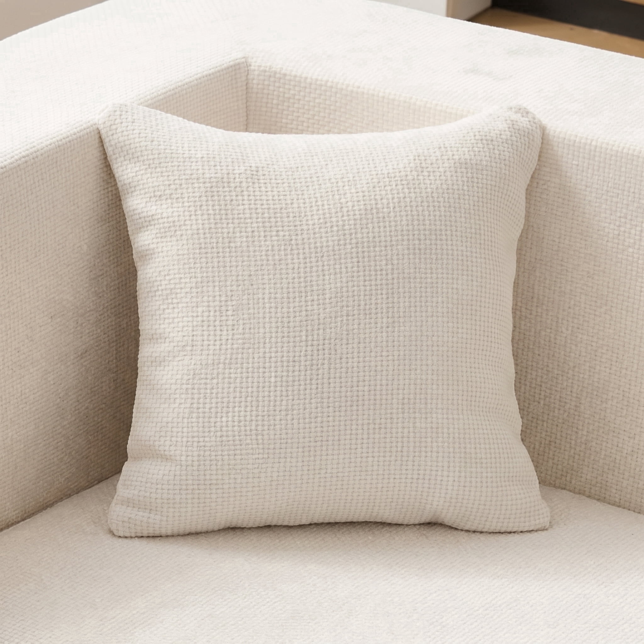 BEHOST 1 Pack Throw Pillows with Insert and Removable Cover, Beige Chenille