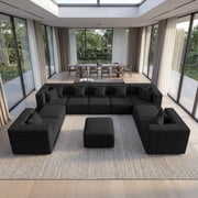 BEHOST 10-Piece Oversized Modular Sectional Sofa Set, 160" Mega U-Shaped Cloud Couch with Ottomans, Luxury Chenille Fabric Theater Seating, Extra Deep Seat Living Room Furniture, Chenille Black