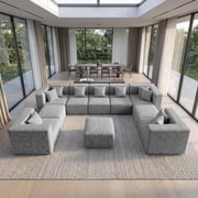 BEHOST 10-Piece Oversized Modular Sectional Sofa Set, 160" Mega U-Shaped Boneless Cloud Couch with Ottomans, Luxury Chenille Fabric Theater Seating, Extra Deep Seat for Living Room, Light Gray