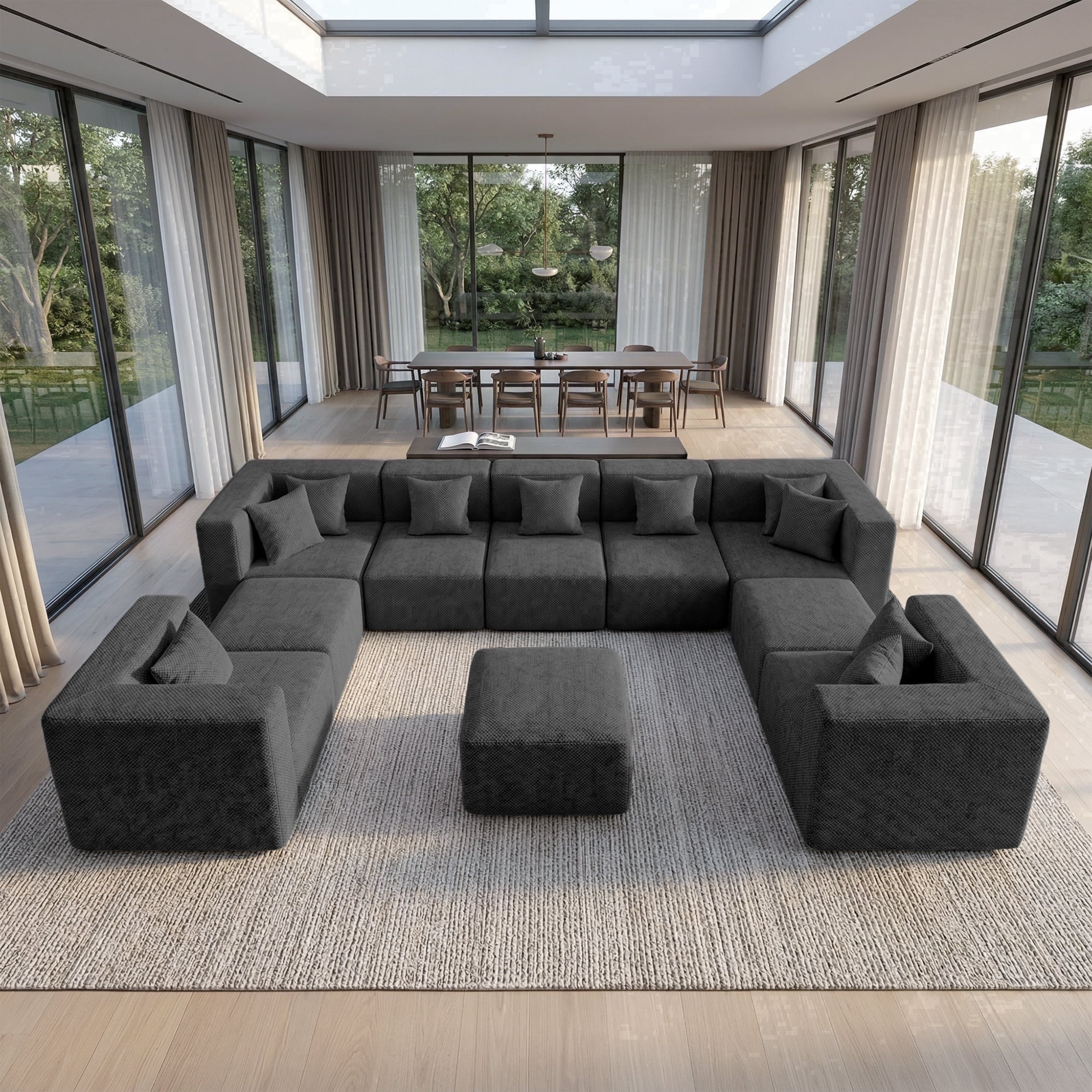 BEHOST 10-Piece Oversized Modular Sectional Sofa Set, 160" Mega U-Shaped Cloud Couch with Ottomans, Luxury Chenille Fabric Theater Seating, Extra Deep Seat Living Room Furniture, Dark Gray