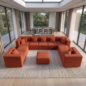 BEHOST 10-Piece Oversized Modular Sectional Sofa Set, 160" Mega U-Shaped Boneless Cloud Couch with Ottomans, Luxury Chenille Fabric Theater Seating, Extra Deep Seat for Living Room, Rust Red