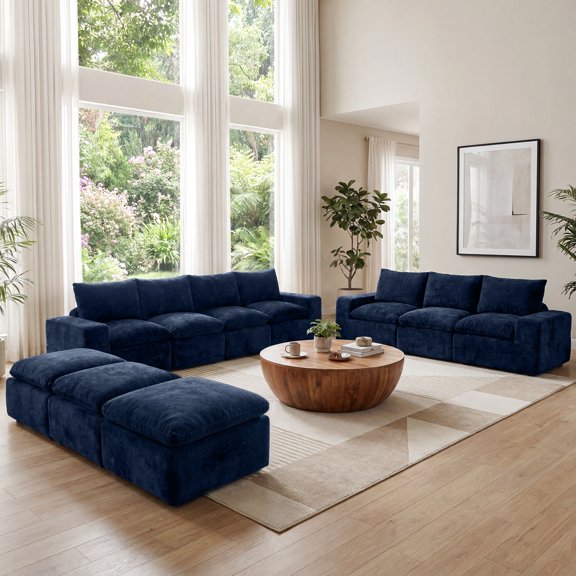 BEHOST 10-Piece Oversize U-Shaped Modular Sectional Sofa, Velvet Cloud Sleeper Couch 3 Movable Ottomans, Oversized Deep Seat Living Room Furniture Set,Navy Blue