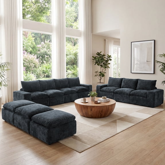BEHOST 10-Piece Oversize U-Shaped Modular Sectional Sofa, Velvet Cloud Sleeper Couch 3 Movable Ottomans, Oversized Deep Seat Living Room Furniture Set,Dark Gray