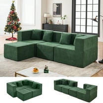 BEHOST 102.5" Modular Sectional Sofa for Living Room, L Shaped Cloud Couch with Ottomans and 4 Pillows, Forest Green