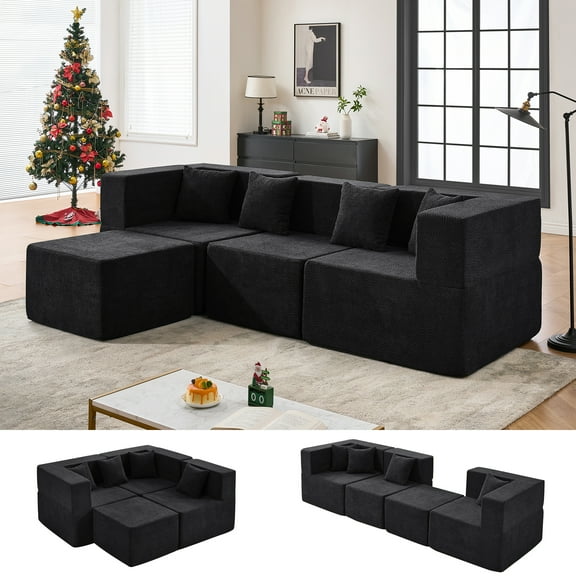 BEHOST 102.5" Modular Cloud Couch Sectional Sofa for Living Room, L Shaped Couch with Anti-slip Bottom, Classic Black