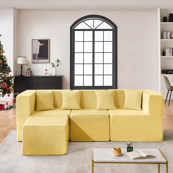 BEHOST 102.5" L Shaped Modular Sectional Sofa with Extra Deep Seats, Cloud Couch for Small Living Room,Teddy Yellow