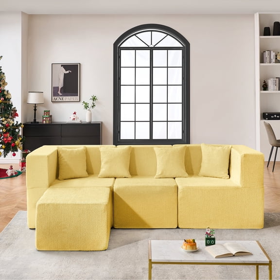 BEHOST 102.5" L Shaped Modular Sectional Sofa with Extra Deep Seats, Cloud Couch for Small Living Room,Teddy Yellow