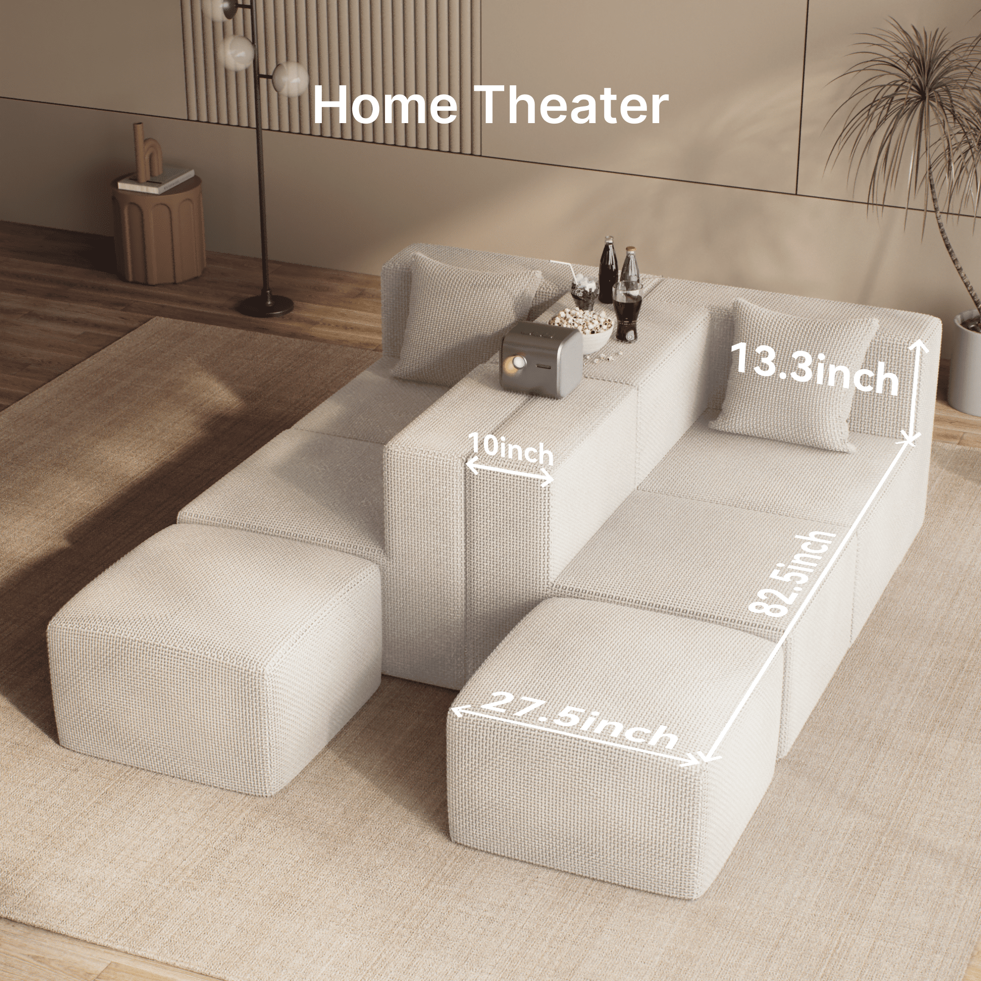 BEHOST 130" Oversized Modular Sectional Sofa for Living Room, Chenille Cloud Couch with 6 Pillows, Beige