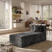 BEHOST 2 Modules Sectional Sofa for Living Room, Includes 1 Armless Center Seat + 1 Ottoman + 1 Pillow, Chenille Black