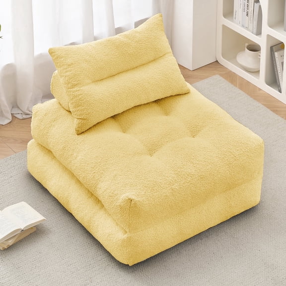 BEHOST 86" 2 Pack Large Futon Sofa Bed for Adults, 3-in-1 Convertible Folding Chair Bed Sleeper Chair, Sunshine Yellow