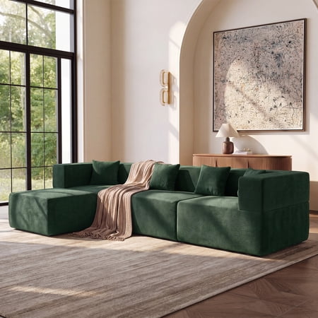 BEHOST 102.5" L Shaped Modular Sectional Sofa with Extra Deep Seats, Cloud Couch for Small Living Room,Teddy Green