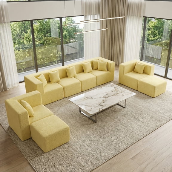 BEHOST 202.5" Sectional Sofa Set for Living Room, 8 Modules Flexible Combination, Sunshine Yellow