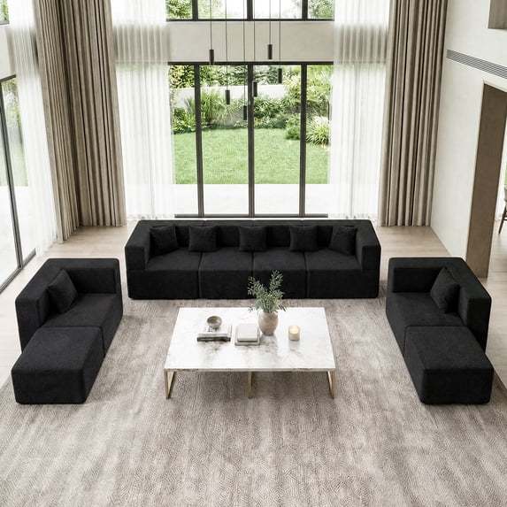 BEHOST 130" 8-Piece Modular Sectional Sofa, Boneless Cloud Couch with Extra Deep Seats, Washable Chenille Sofa Set for Living Room, Chenille Black