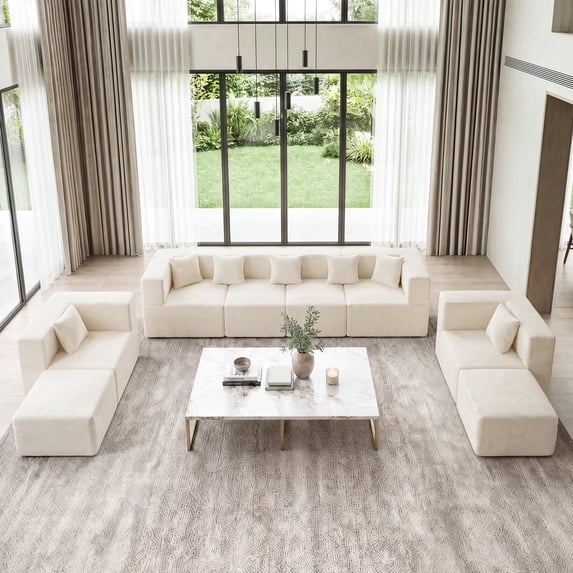 BEHOST 130" 8-Piece Modular Sectional Sofa, Boneless Cloud Couch with Extra Deep Seats, Washable Chenille Sofa Set for Living Room, Chenille Beige