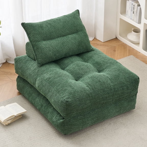 BEHOST 86" Large Futon Sofa Bed for Adults, 3-in-1 Convertible Folding Chair Bed Sleeper Chair, Green