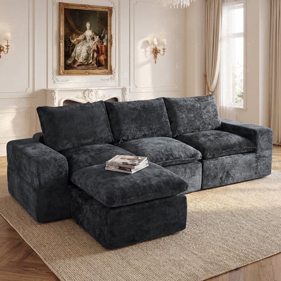 BEHOST 4-Piece 102" L-Shaped Modular Sectional Sofa, Velvet Cloud Sleeper Couch with 2 Movable Ottomans, Deep Seat Living Room Furniture Set,Dark Gray