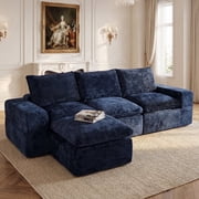 BEHOST 4-Piece 102" L-Shaped Modular Sectional Sofa, Velvet Cloud Sleeper Couch with 2 Movable Ottomans, Deep Seat Living Room Furniture Set,Navy Blue