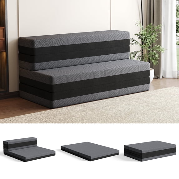 BEHOST 5-in-1 4" Foldable Full Size Mattress Quad-fold Convertible Sofa Bed for Bedroom