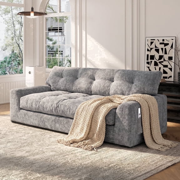 BEHOST 55" Loveseat Couch with Extra Deep Seats, Chenille 2-Seater Sofa with Side Storage & 2 Pillows, Cloud Sofa for Living Room & Small Spaces, Dark Gray