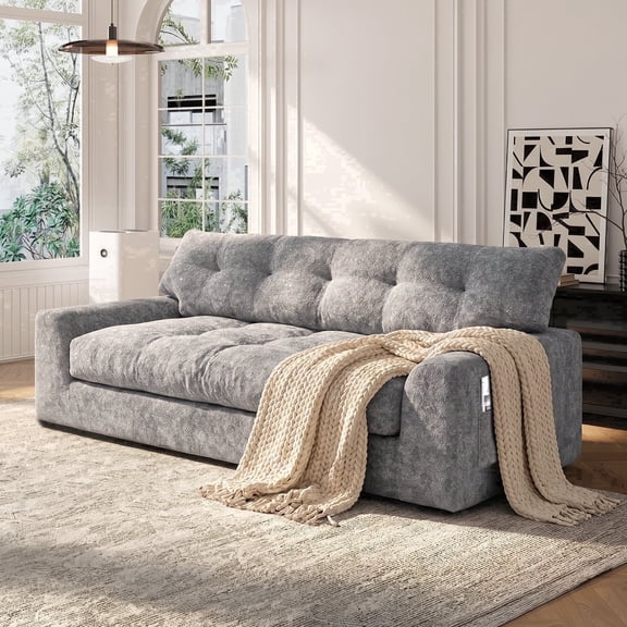 BEHOST 55" Loveseat Couch with Extra Deep Seats, Chenille 2-Seater Sofa with Side Storage & 2 Pillows, Cloud Sofa for Living Room & Small Spaces, Dark Gray
