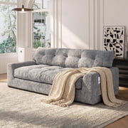 BEHOST 55 Loveseat Couch with Extra Deep Seats, Chenille 2-Seater Sofa with Side Storage & 2 Pillows, Cloud Sofa for Living Room & Small Spaces, Dark Gray