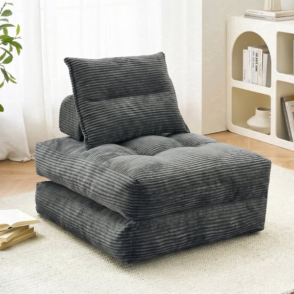 BEHOST 70" Corduroy Convertible Futon Sofa Bed, Folding Couch Sleeper for Small Spaces, Dark Gray