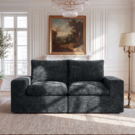 BEHOST 75" Modular Loveseat Sectional Sofa,Velvet Cloud Sleeper Couch for Living Room & Small Spaces,Dark Gray