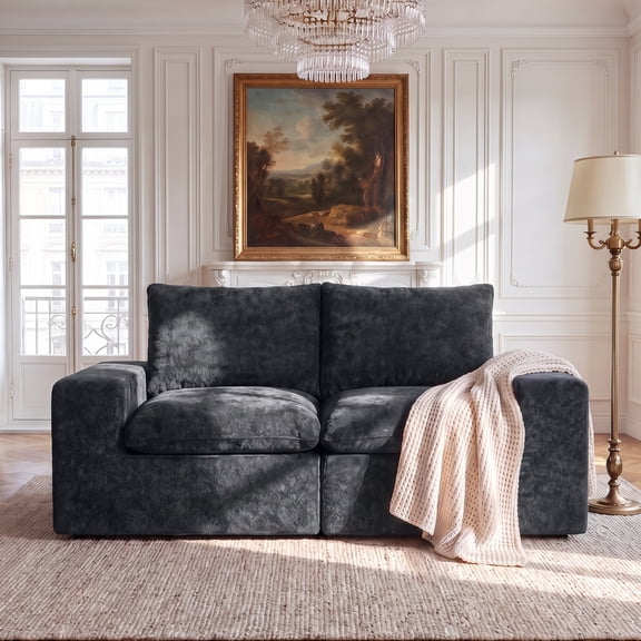BEHOST 75" Modular Loveseat Sectional Sofa,Velvet Cloud Sleeper Couch for Living Room & Small Spaces,Dark Gray