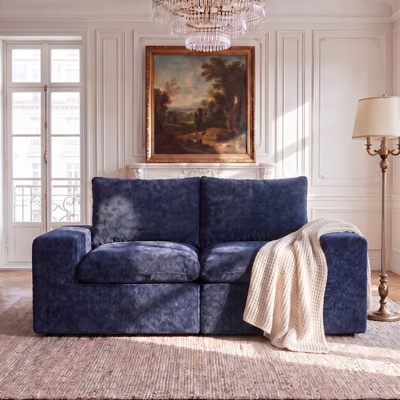 BEHOST 75" Modular Loveseat Sectional Sofa,Velvet Cloud Sleeper Couch for Living Room & Small Spaces,Navy Blue