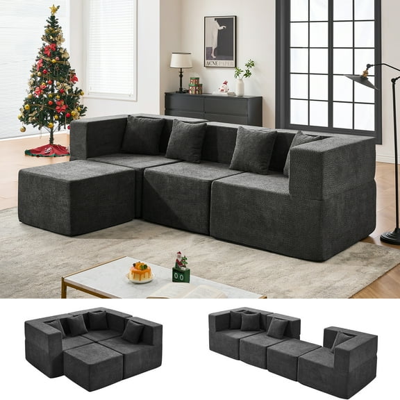 BEHOST 102.5" Boneless Modular Cloud Sofa Sectionals with 27.5" Deep Seat, L Shaped Couches for Living Room, Dark Gray