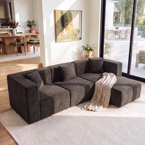 BEHOST 102.5" L Shaped Modular Sectional Sofa with Extra Deep Seats, Cloud Couch for Small Living Room,Teddy Brown