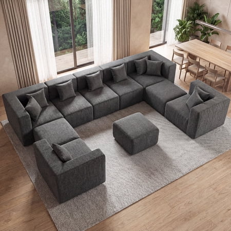 BEHOST 10 Modules Oversized Modular Sectional Sofa Set for Living Room, 27.5" Deep Seat Chenille Cloud Couch, Dark Gray