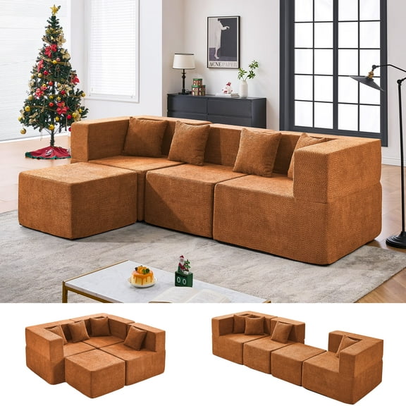 BEHOST 102.5" Modular Sectional Sofa for Apartment, L Shaped Living Room Couch, No Assembly Required, Rust Red