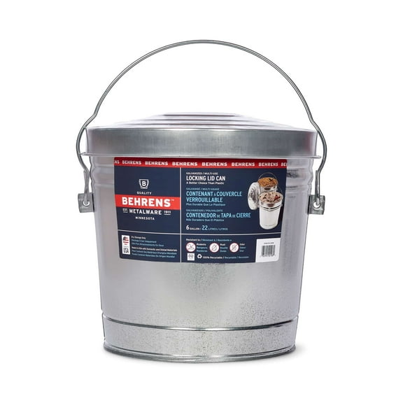 BEHRENS Galvanized Steel Locking Lid Storage Can, 6-Gallon