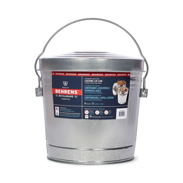 Behrens, Galvanized Steel Locking Lid Storage Can, 6-Gallon
