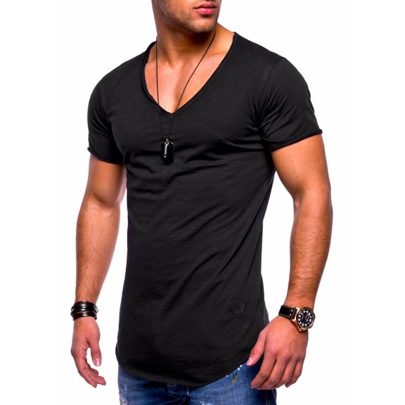BEHYPE Men's Basic T-Shirt Polo Muscle Tee Casual Tops MT-7102 (L,Black)
