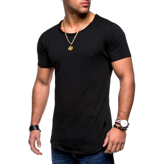 BEHYPE Men's Basic T-Shirt Polo Muscle Tee Casual Tops MT-7103 (Black,L)