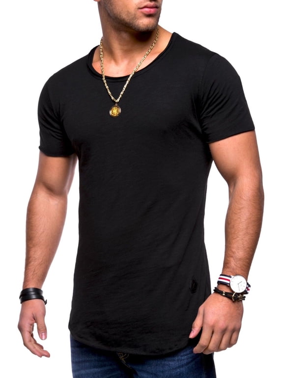 Men's Basic T-Shirt Polo Muscle Tee Casual Tops MT-7103 (Black,S)